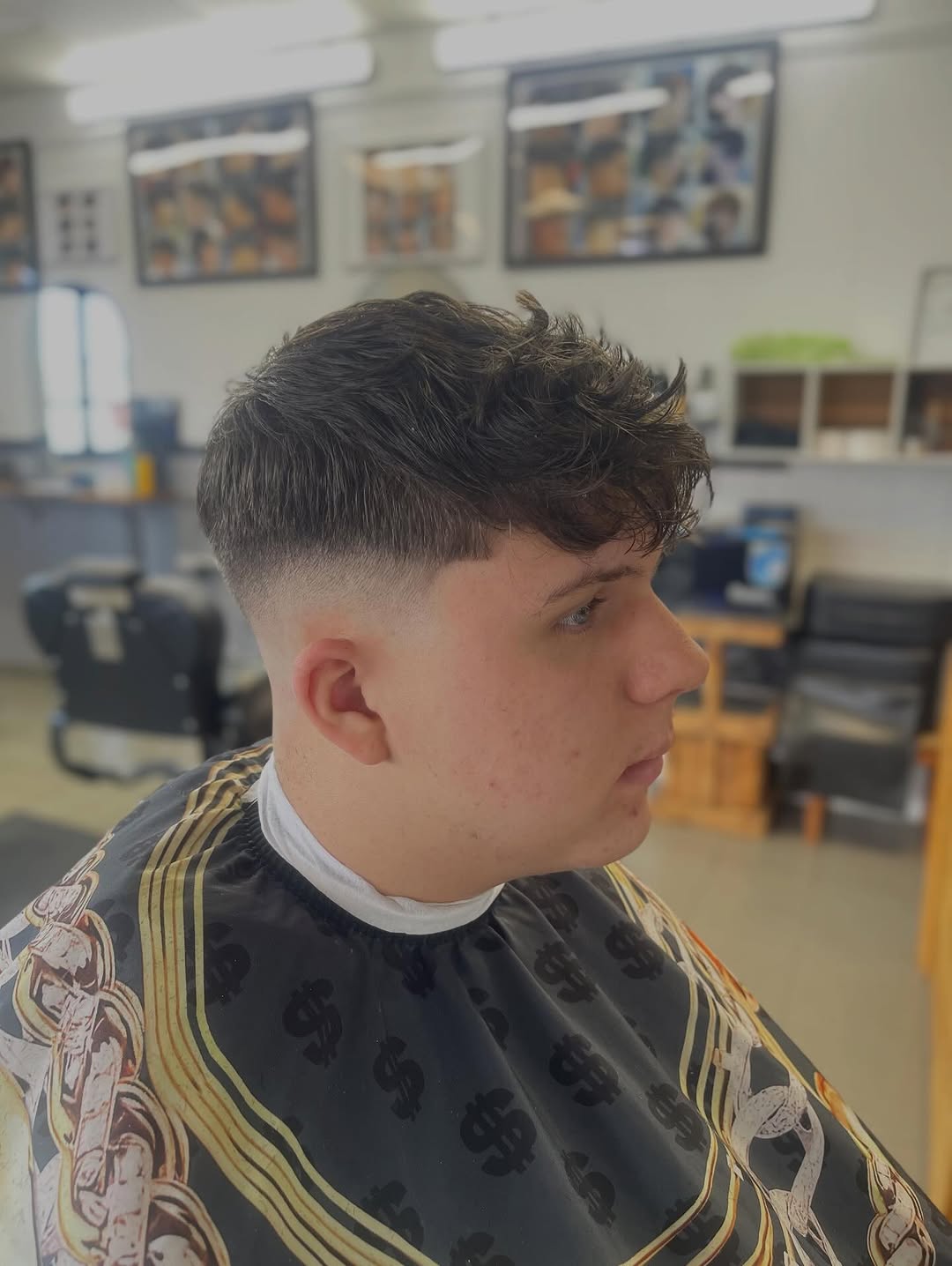 Textured fringe with mid skin fade